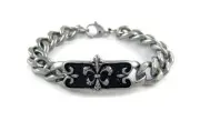Men's Stainless Steel Heavy Link Id Cuban Curb Fleur De Lis Bracelet Chain 8.5"