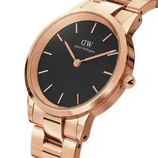 【Daniel Wellington】Iconic DW00100210 簡約時尚 鋼錶帶女錶 黑/玫瑰金 36mm DW女錶