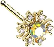 [Pierced Owl] 20GA Gold Plated 316L Stainless Steel CZ Crystal Sun Nose Bone Stud, 20GA, Metal, cubic zirconia