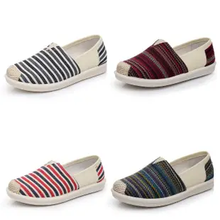 【Taroko】日系條紋簡約帆布平底透氣休閒鞋(4色可選)