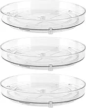 JIEHIN Pack of 3 Lazy Susan Turntable Organiser, Fridge Turntable Organiser, Transparent Kitchen Rotating Tray Rotating Spice Rack, Round Spice Holder Organiser for Oil Sauces Spice Bottles