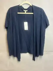 NWT EILEEN FISHER XL Linen Cotton Knit Open Draped Front Short Sleeve Cardigan