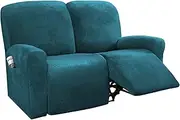 Smarcute 6 Piece Recliner Chair Cover Velvet Stretch Reclining Sofa Cover Couch Cover for 2 Cushion Seat Sofa Slipcover Furniture Covers Form Fit Removalable Thick Soft Washable (2 Seater, Deep Teal)