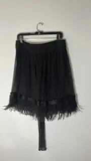 Elie Tahari Black Flowing Skirt With Feathers Alone The Bottom. Size 8