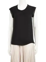 Black Silk Crew Neck Sheer Top