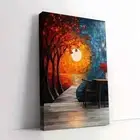 Framed Canvas Abstract Painting Of Trees, Sun Wall Art - Perfect for Living Room