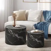 Oikiture Coffee Table Set of 2 Round End Side Tables Sofa Cafe Marble Effect