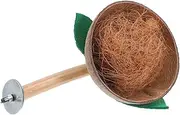 ORFOFE Coconut Shell Bird Perch Stand for Small Birds Lovebird Breeding Hut and Parrot Nesting Box with Wood Stick for Cockatiels Parakeets Canaries Easy Install and Clean Design