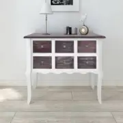 Console Cabinet 6 Drawers Brown and White Wood
