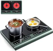[ADVWIN] Double Induction Cooktop, Powerful Electric Induction Cooker with Sensor Touch, Commercial Dual Burner Electric Stove with 8 Power Level, Countertop Hot Plate for Restaurant Use | 3400W