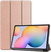 [SATURCASE] Case for Samsung Galaxy Tab S6 Lite 10.4 2020 2022 2024, PU Leather Flip Foldable Folio Stand Protective Tablet Cover with Auto Sleep/Wake Function (Rose Gold)