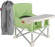 Nuby Easy Go Pop-Up Booster Seat with Removable Tray - 6+ Months - Portable Booster Seat for Floor for Indoor/Outdoor Use - 3-Point Safety Adjustable Straps - Includes Travel Bag - Green