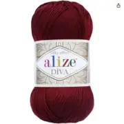 4 x Balls Alize Diva Silky Effects 100% Microfiber Acrylic Yarn - #57 Bordeaux