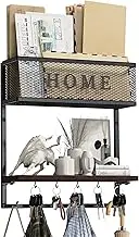 ATSKIM Mail and Key Holder Wall Mount - Entryway Organizer With Metal Hanger, Wooden Shelf, 11 Hooks - 4 in 1 Rack for Home Decor (Black)