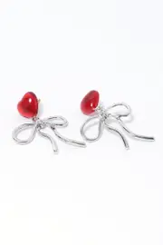 Red Heart Earrings with Bow - Size ONE, Women's Ring
