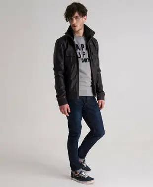 跩狗嚴選 極度乾燥 Superdry Ryan bomber Leather Jacket 牛皮 限量 真皮 皮衣 夾克 外套 縮口 合身 咖啡