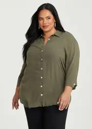 [Taking Shape] Taking Shape Natural Shirt Size 20 in Khaki, Viscose - Plus Size Women's Clothing Khaki