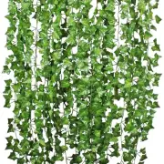 Silky Silk 12 Strands Artificial Green Ivy Leaf Plants| Vine-Hanging Garland