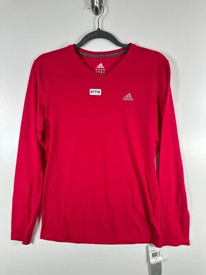 BNWT Adidas Womens Slim Fit Climalite V Neck Long Sleeve Running Pink Sz Medium