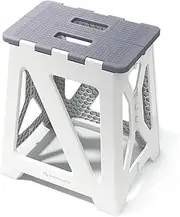 BLACKSPAC 16" Folding Step Stool for Adults, 300 lbs Capacity Non-Slip Compact Plastic Foldable Step Stool with Handle, Portable Lightweight Folding Stool for Home or Kitchen(Grey)