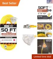 Bright Yellow 50 Ft Heavy Duty Extension Cord with Multiple Outlets - Safe Use