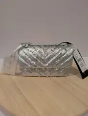 Nicole Miller Silver Mermaid Sequin Chain Strap Crossbody Small Bag Purse New