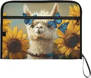 YMXFXP Expandable Filing Folder Alpaca Sunflower Butterfly Cute, 13-Pocket Funny Cute Design with Sticky Labels, A4 Letter Size Document Organizer for Office, School, Boys, Girls