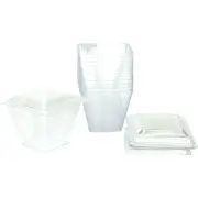 Small Plastic Square Dessert Cups with Lids 125ml (Pack of 12)