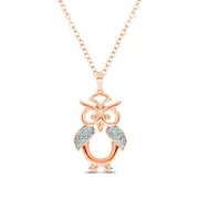 Natural Diamond Accent Owl Pendant in Sterling Silver with 14K Rose Gold Plate