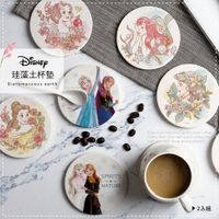 【收納王妃】迪士尼 Disney 公主冰雪系列 珪藻土杯墊 白雪/茉莉/貝兒/愛麗兒/艾莎/安娜(2入/組)