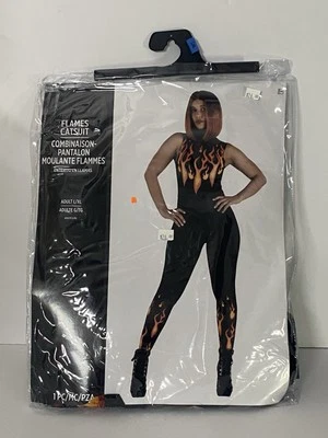 FLAMES CATSUIT Ladies L/XL Up to Size 16 Sleeveless Black Catsuit