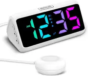 Netzu Loud Alarm Clock for Heavy Sleepers, Plug-In RGB Vibrating Alarm Clocks