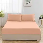 Peach Double Fitted Sheet -100% Brushed Microfibre 1800 Easy Care 25 cm Deep Double Bed Sheets - Shrinkage and Fade Resistance