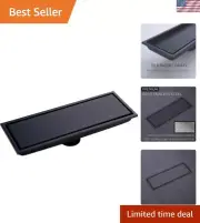 304 Stainless Steel Matte Black Linear Shower Drain - 12 Inch Tile Insert
