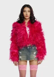 Fuschia Exclude You Faux Fur Jacket
