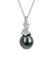 Rina Limor Silver 0.09 ct. tw. Diamond 9-9.5mm Pearl Twist Pendant Necklace