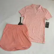 NWT Women's NIKE Peach Coral Golf Polo Top & Nike Golf Skort 2pc Set Outfit XS