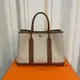 二手99新 HERMES 愛馬仕Garden Party GP 30cm 金棕布面花園包手提包Z刻