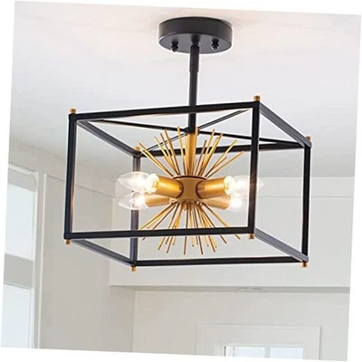 Black and Gold Semi-Flush Mount Ceiling Light Fixture Mid-Century Black & Gold