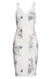 NWT TED BAKER Haarlow in White Floral Fitted Pencil Sheath Dress 1 / US 0-2 XS