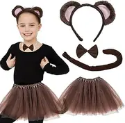 UILYNIU 4 Pieces Monkey Costume Animal Costume, Monkey Ears Headband Bow tie Monkey Long Tail Princess Tutu, Animals Ears Tail for Kids Girls Fancy Dress Up Children Halloween Cosplay Party