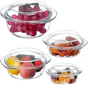 4 Set Round Glass Casserole Dishes with Lids glass bakeware set Oven Freezer and Dishwasher Safe Serving Dishes, 0.7 Qt, 1 Qt, 1.5 Qt and 2.6 Qt