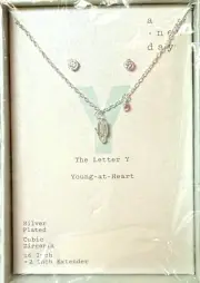 NIP A New Day Cubic Zirconia Earring & Necklace set w/Initial Y Silver Plated