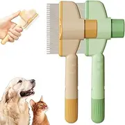 Pet Hair Removal Comb Flea Comb Removal Tool, Multifunctional Pet Brush with Release Button, Grooming Brush Supplies for Detangling Thinning and Shedding,Yellow+Green