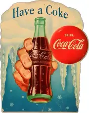 COCA COLA BOTTLE HAND ICE ICICLES 20" HEAVY DUTY USA METAL COKE ADVERTISING SIGN