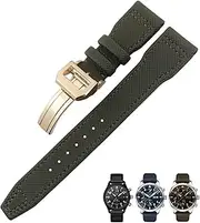 [BANDKIT] 20mm 21mm 22mm Nylon Fiber Leather Watchband Fit for IWC IW377729 IW389001 Big Pilot Watch Green Blue Black Watch Strap