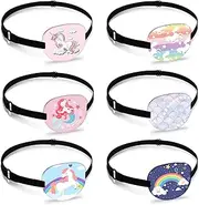 Hifot 6pcs Eye Patches for Kids Girls, Soft Eye Patch for Glasses Eyepatch with Adjustable Elastic Strap for Adults Children Lazy Eye Amblyopia Strabismus to Cover Left or Right Eye