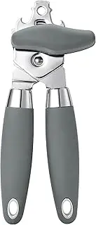 TJ POP Can Opener, 3 in 1 Manual Can Opener, Heavy Duty Handheld Tin Opener, Stainless Steel Can Opener Ultra Sharp Cutting Wheel Smooth Edge, Oversized Easy Turn Knob, Grey