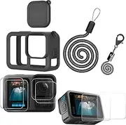 for GoPro Hero 13 Black Accessory Kit, Silicone Case, Screen Protectors, Lens Cover, Lanyard FWE (A)