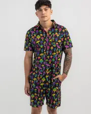 [Lucid] Lucid Men's Magic Mushrooms Romper in Black Size Large L Black
